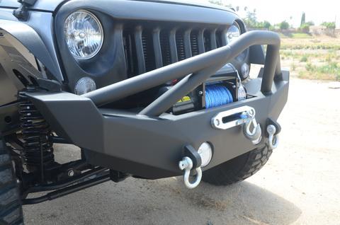 Hammer Forged Front Bumper on a blue Jeep